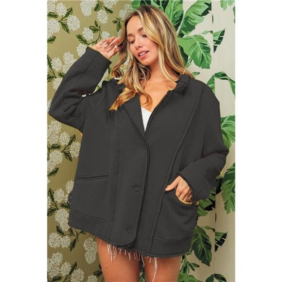 BiBi‎ Single-Breasted Washed Fleece Jacket - Picture 1 of 3